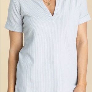 Zenana light grey waffle knit short sleeve Women's Top